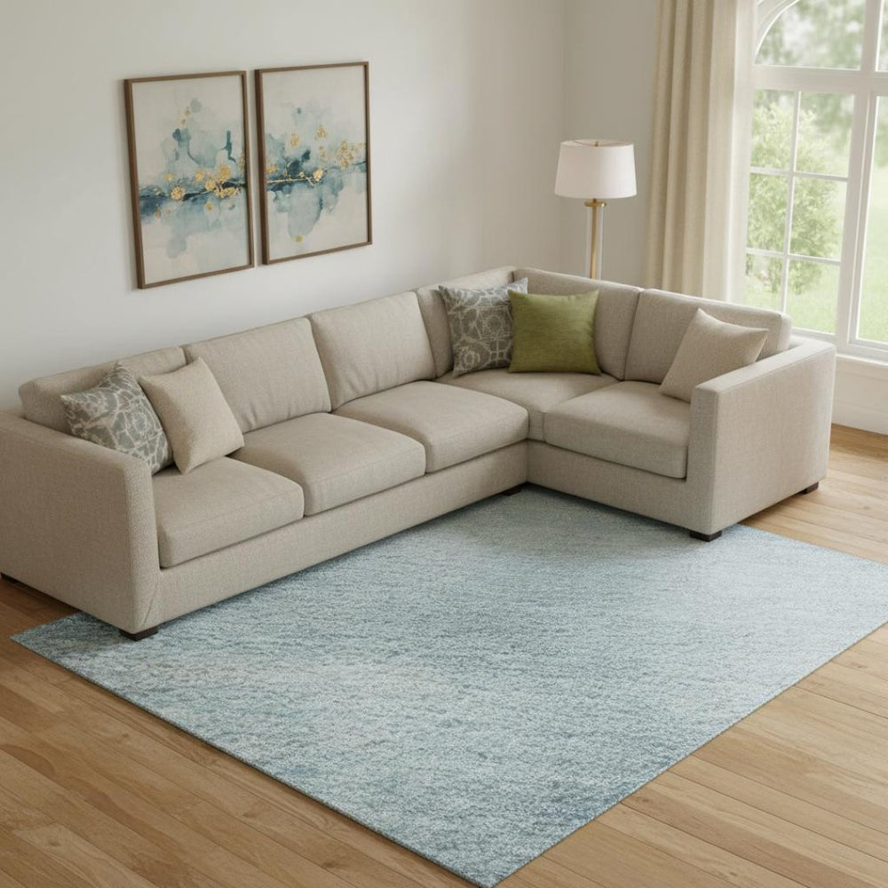 HomeRoots 10' X 14' Blue & Ivory Geometric Washable Area Rug - UV Protected, Durable, Perfect for Families! 692487