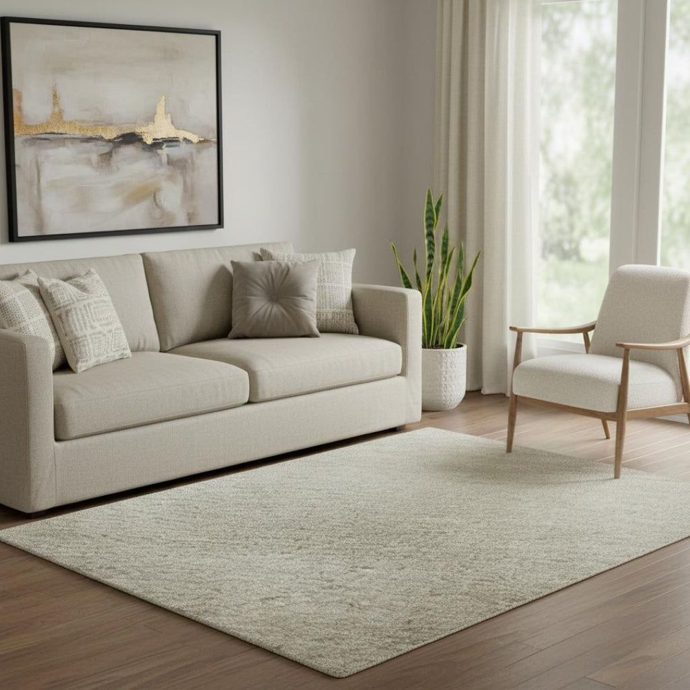 HomeRoots 5' X 8' Khaki And Ivory Geometric Area Rug - Durable, Washable, UV-Protected for Stylish High-Traffic Spaces 692489
