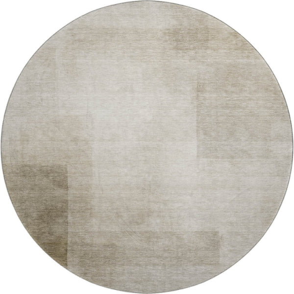 HomeRoots 8' X 8' Khaki and Ivory Geometric Washable Round Rug – Durable, Stylish, UV-Protected for Homes 692490