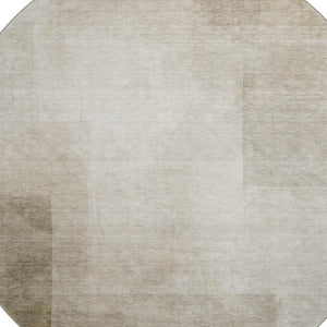 HomeRoots 8' X 8' Khaki and Ivory Geometric Washable Round Rug – Durable, Stylish, UV-Protected for Homes 692490