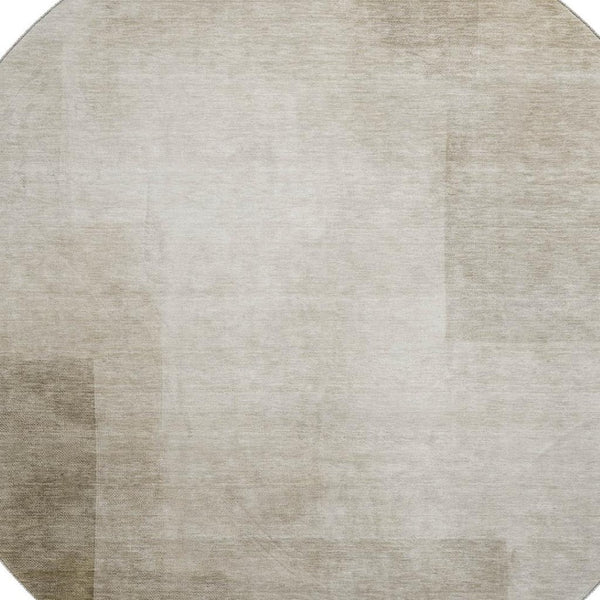 HomeRoots 8' X 8' Khaki and Ivory Geometric Washable Round Rug – Durable, Stylish, UV-Protected for Homes 692490