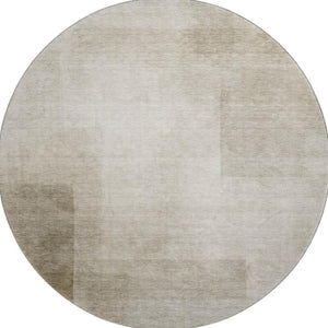 HomeRoots 8' X 8' Khaki and Ivory Geometric Washable Round Rug – Durable, Stylish, UV-Protected for Homes 692490