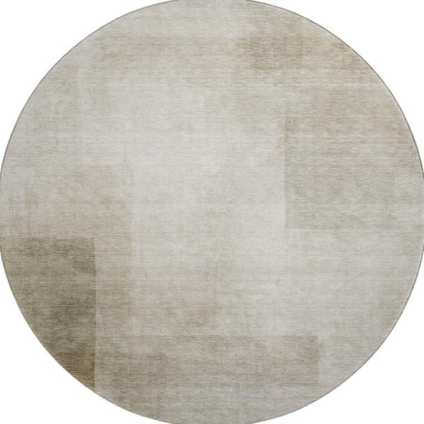 HomeRoots 8' X 8' Khaki and Ivory Geometric Washable Round Rug – Durable, Stylish, UV-Protected for Homes 692490