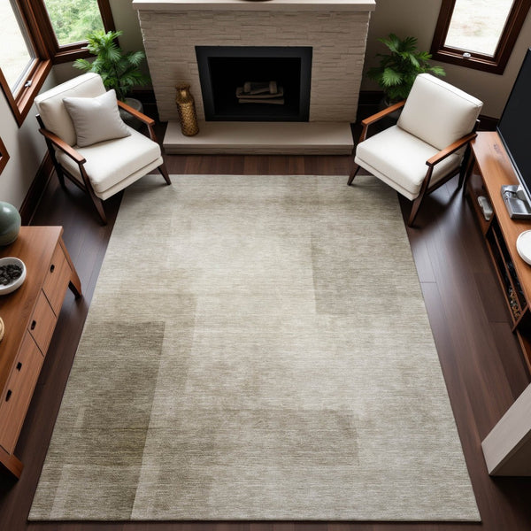 HomeRoots 9' X 12' Khaki and Ivory Geometric Washable Area Rug – UV Protected, Durable, and Stylish for Homes 692492
