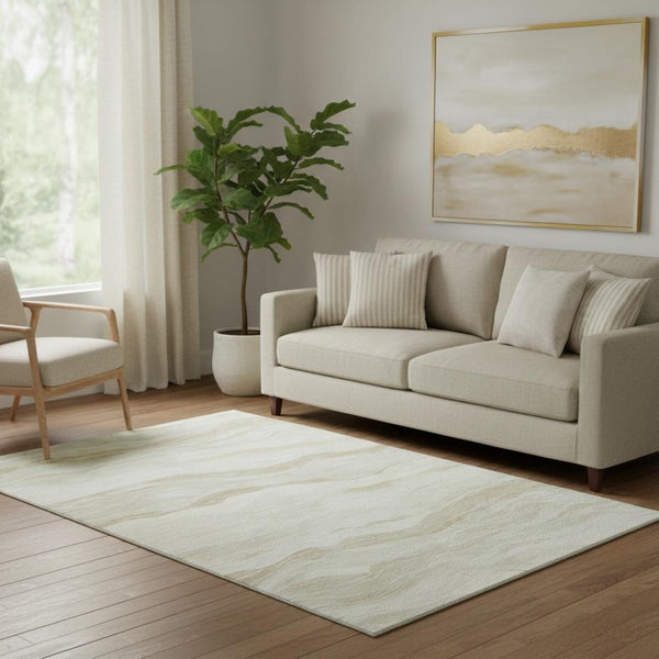 HomeRoots 5' X 8' Beige And Ivory Striped Area Rug - Washable, UV-Resistant, Durable for High-Traffic Spaces 692495
