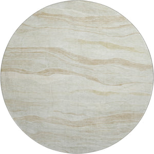HomeRoots 8' X 8' Beige and Ivory Striped Washable Round Rug - Durable, Stylish, UV-Protected for Busy Homes 692496