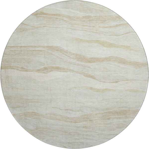 HomeRoots 8' X 8' Beige and Ivory Striped Washable Round Rug - Durable, Stylish, UV-Protected for Busy Homes 692496