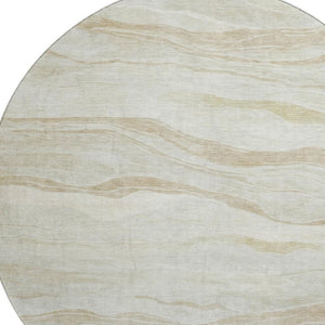 HomeRoots 8' X 8' Beige and Ivory Striped Washable Round Rug - Durable, Stylish, UV-Protected for Busy Homes 692496