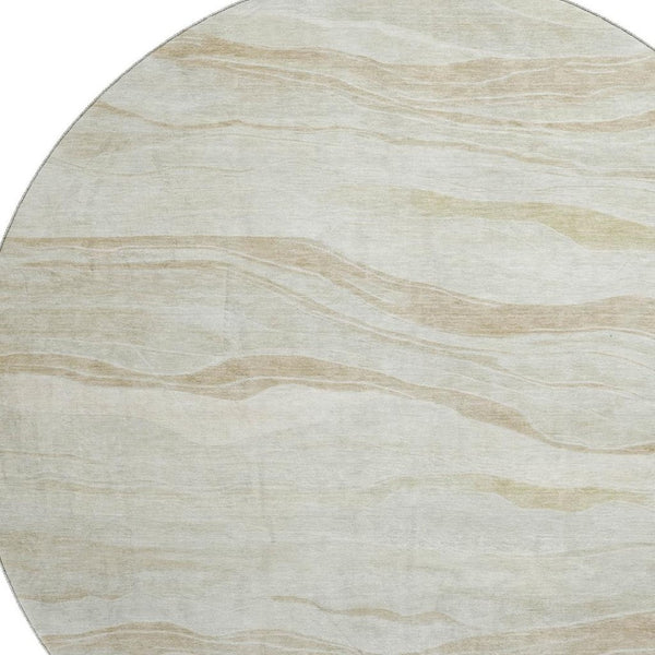 HomeRoots 8' X 8' Beige and Ivory Striped Washable Round Rug - Durable, Stylish, UV-Protected for Busy Homes 692496