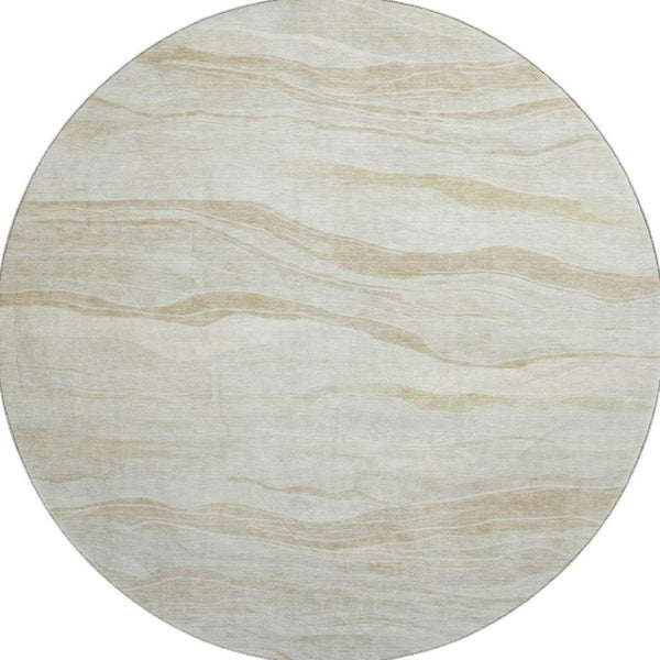 HomeRoots 8' X 8' Beige and Ivory Striped Washable Round Rug - Durable, Stylish, UV-Protected for Busy Homes 692496
