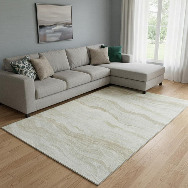 HomeRoots 8' Beige And Ivory Striped Area Rug - Durable, Washable, Stain Resistant with UV Protection & Style 692497