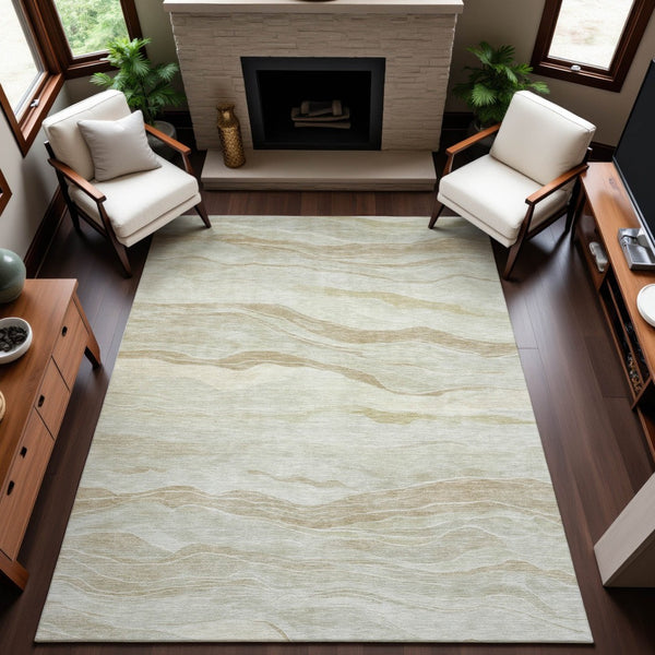 HomeRoots 8' Beige And Ivory Striped Area Rug - Durable, Washable, Stain Resistant with UV Protection & Style 692497