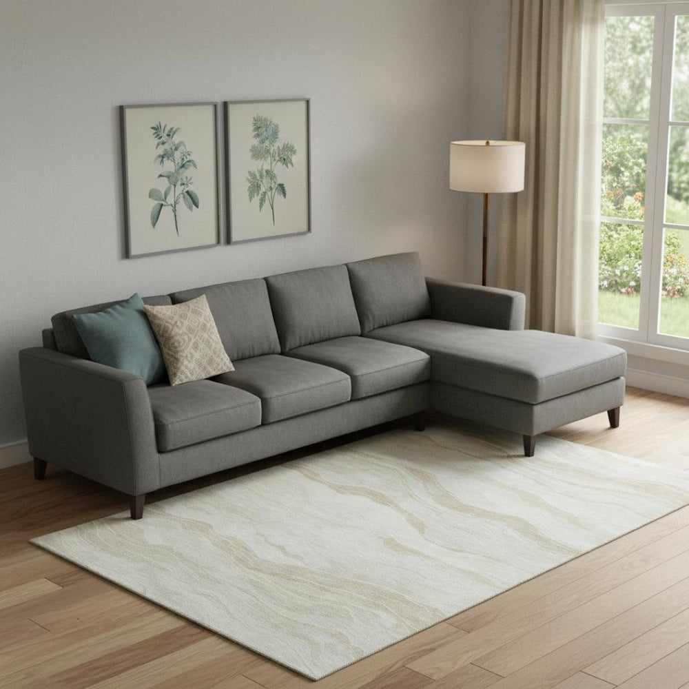 HomeRoots 9' X 12' Washable Beige And Ivory Striped Area Rug - UV Protected, Stain-Resistant, Perfect for Homes 692498