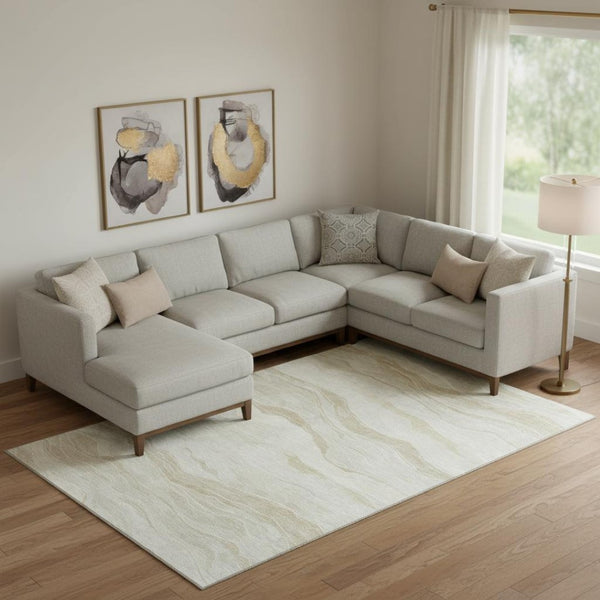 HomeRoots 10' X 14' Beige and Ivory Striped Washable Area Rug - Durable, Stain-Resistant with UV Protection! 692499