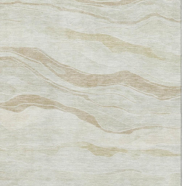 HomeRoots 10' X 14' Beige and Ivory Striped Washable Area Rug - Durable, Stain-Resistant with UV Protection! 692499