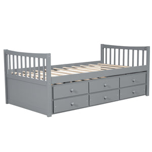 English Elm Daybed Twin Frame with Pull Out Trundle and Three Storage Drawers for Kids Rooms Gray LP100241AAE