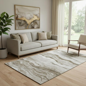 HomeRoots 5' X 8' Stylish Brown & Beige Striped Area Rug - Washable, Stain Resistant, UV Protected, Durable Design 692501