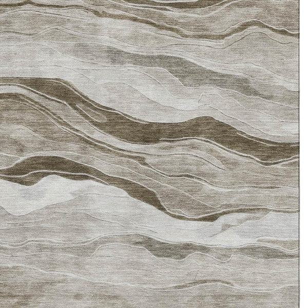 HomeRoots 5' X 8' Stylish Brown & Beige Striped Area Rug - Washable, Stain Resistant, UV Protected, Durable Design 692501
