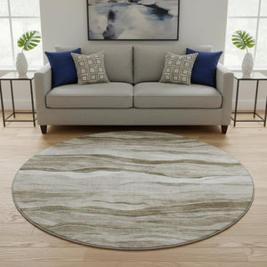HomeRoots 8' X 8' Striped Washable Round Rug with UV Protection – Durable, Stylish, and Stain-Resistant Design 692502