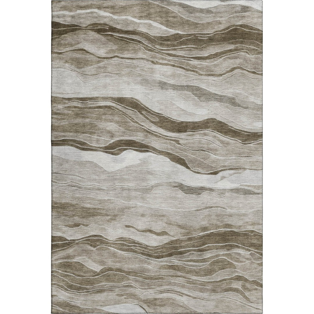 HomeRoots 8' Brown and Beige Striped Washable Area Rug - Durable, UV Protected, Ideal for Homes with Kids & Pets 692503