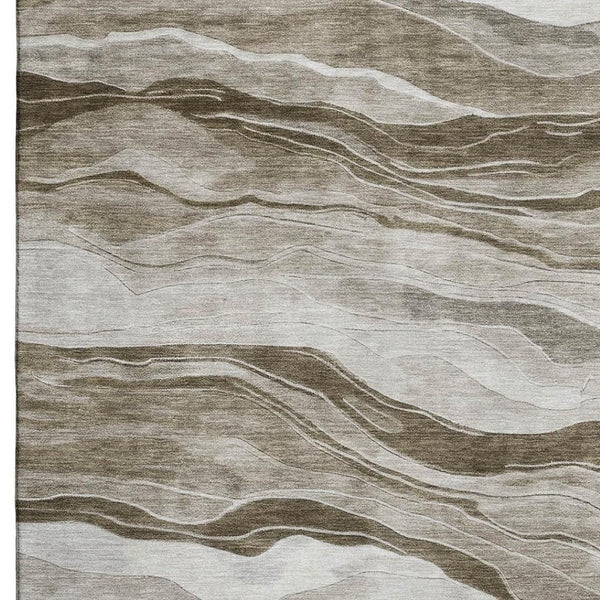 HomeRoots 8' Brown and Beige Striped Washable Area Rug - Durable, UV Protected, Ideal for Homes with Kids & Pets 692503