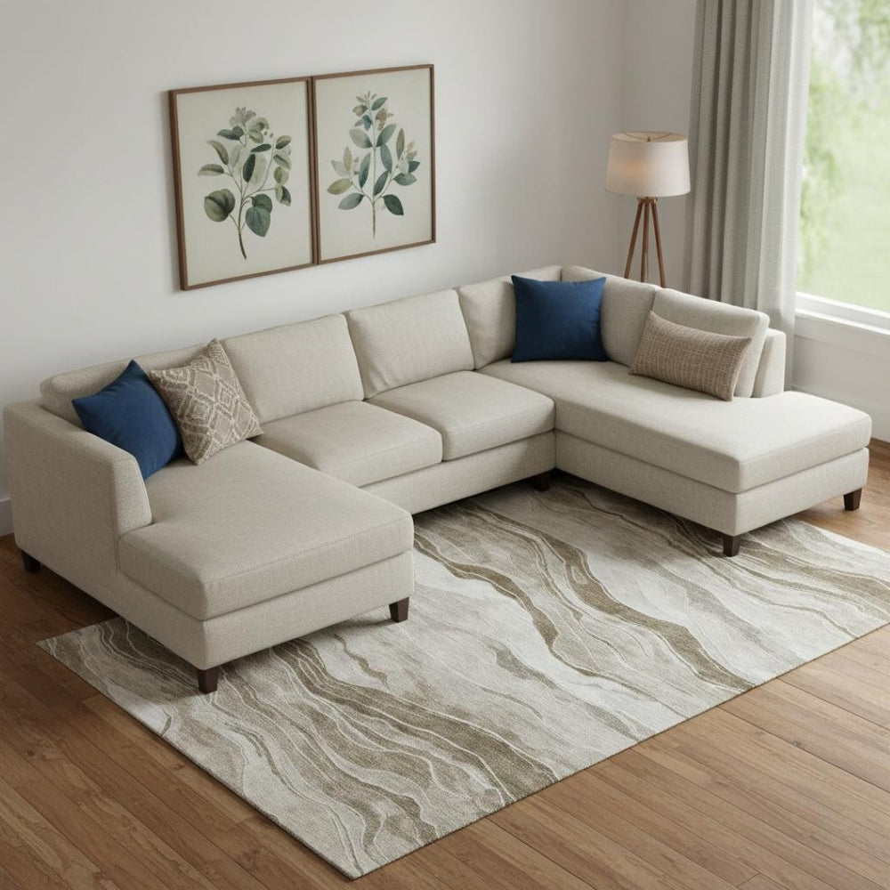 HomeRoots 10' Brown and Beige Striped Washable Area Rug – Durable, UV-Protected, Perfect for Busy Homes! 692505