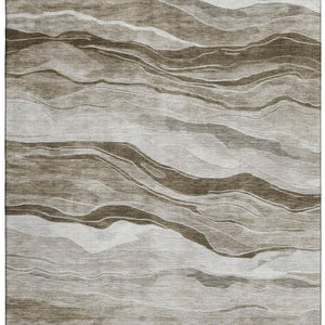 HomeRoots 10' Brown and Beige Striped Washable Area Rug – Durable, UV-Protected, Perfect for Busy Homes! 692505