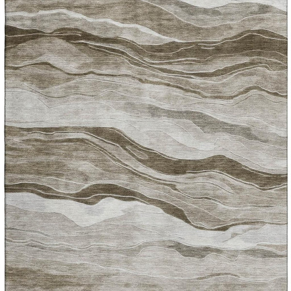 HomeRoots 10' Brown and Beige Striped Washable Area Rug – Durable, UV-Protected, Perfect for Busy Homes! 692505