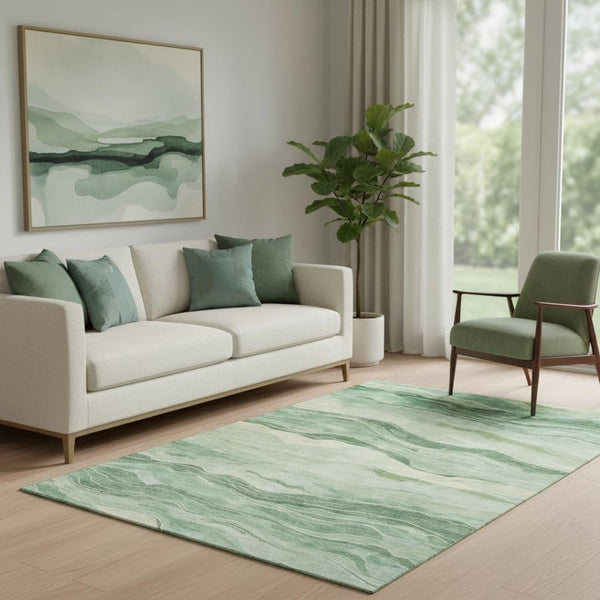 HomeRoots 5' X 8' Green And Beige Striped Area Rug – Washable, UV-Protected, Durable, and Stylish for Homes 692507