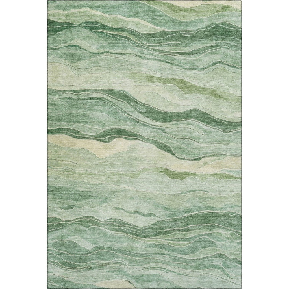 HomeRoots 5' X 8' Green And Beige Striped Area Rug – Washable, UV-Protected, Durable, and Stylish for Homes 692507