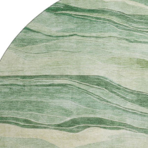 HomeRoots 8' x 8' Striped Washable Round Rug - Green & Beige with UV Protection for Durable, Stylish Spaces 692508