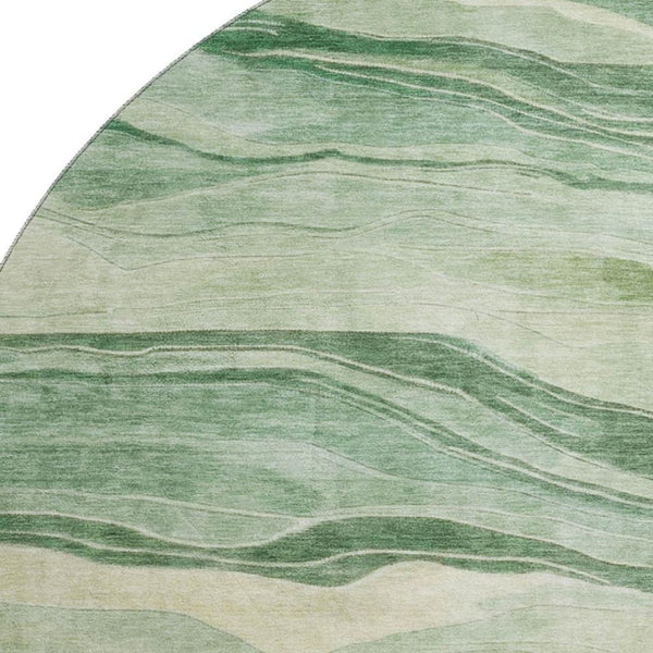 HomeRoots 8' x 8' Striped Washable Round Rug - Green & Beige with UV Protection for Durable, Stylish Spaces 692508