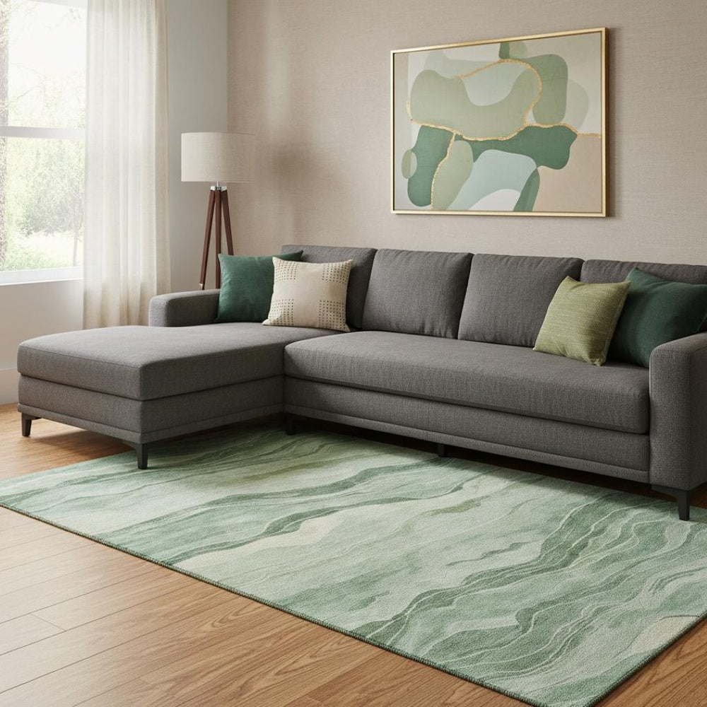 HomeRoots 8' Stylish Green and Beige Striped Washable Area Rug with UV Protection for Indoor and Outdoor Use 692509