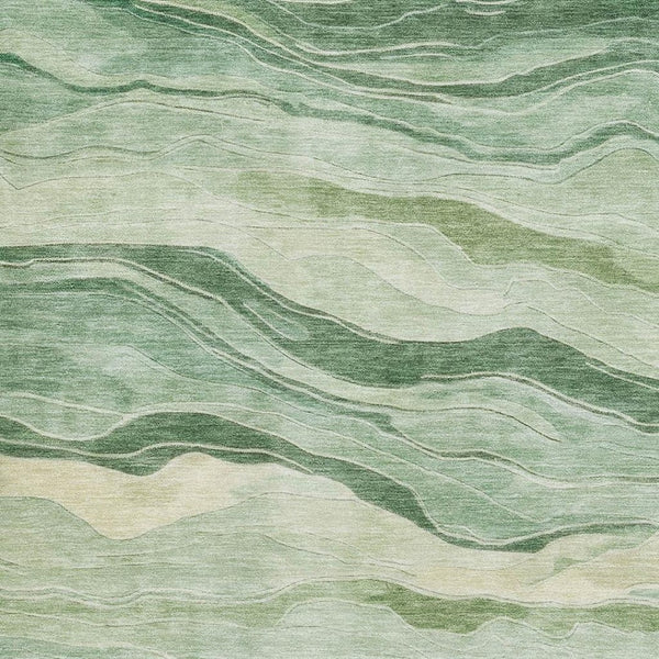 HomeRoots 9' Green and Beige Striped Washable Area Rug - Durable, Stain-Resistant, UV-Protected for Homes 692510