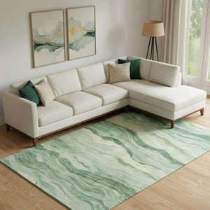 HomeRoots 10' Green & Beige Striped Washable Area Rug with UV Protection - Durable, Stylish & Easy-Care Solution 692511