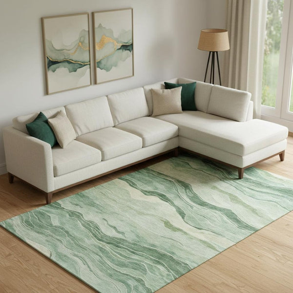 HomeRoots 10' Green & Beige Striped Washable Area Rug with UV Protection - Durable, Stylish & Easy-Care Solution 692511