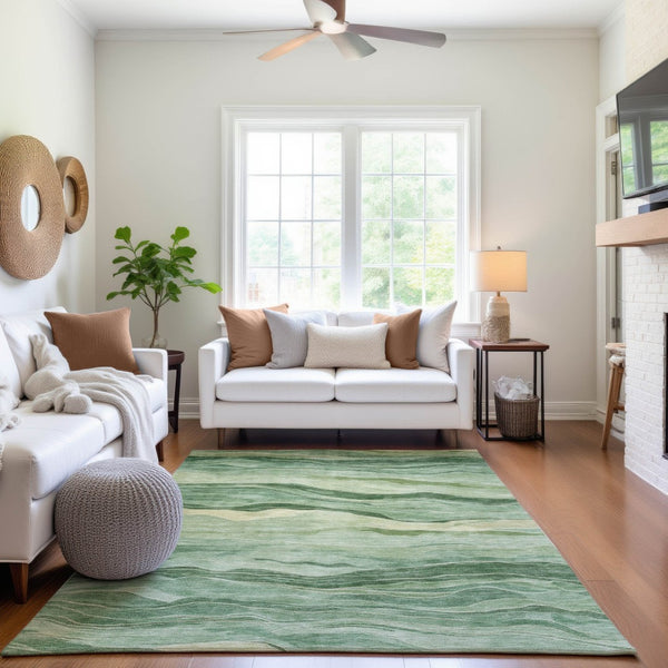 HomeRoots 10' Green & Beige Striped Washable Area Rug with UV Protection - Durable, Stylish & Easy-Care Solution 692511
