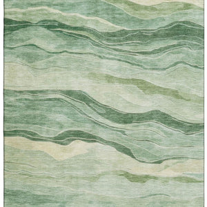 HomeRoots 10' Green & Beige Striped Washable Area Rug with UV Protection - Durable, Stylish & Easy-Care Solution 692511