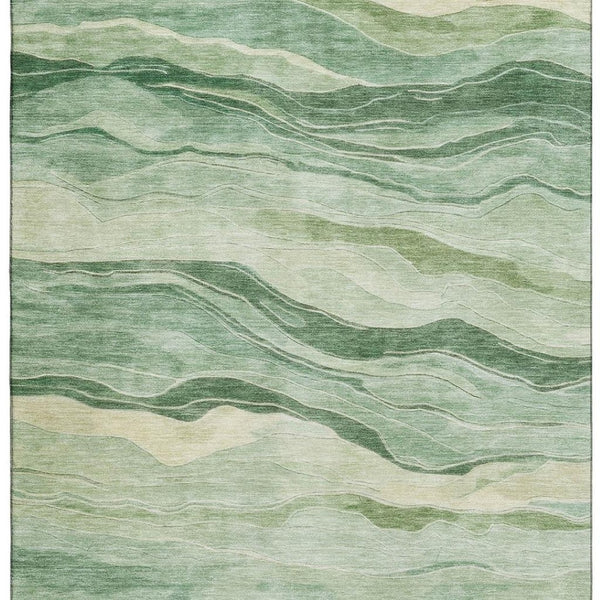 HomeRoots 10' Green & Beige Striped Washable Area Rug with UV Protection - Durable, Stylish & Easy-Care Solution 692511