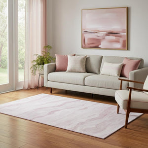 HomeRoots 5' X 8' Pink And Ivory Striped Washable Area Rug – Durable, UV-Protected, Easy-Clean Comfort for Homes 692513