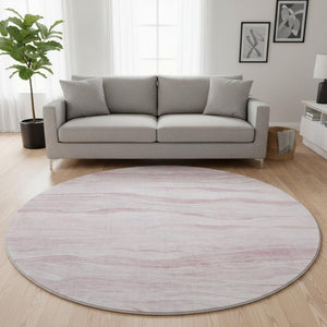 HomeRoots 8' X 8' Pink And Ivory Striped Round Rug - Washable, UV Protected, Non-Slip, Perfect for Kids & Pets 692514