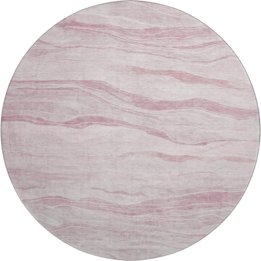 HomeRoots 8' X 8' Pink And Ivory Striped Round Rug - Washable, UV Protected, Non-Slip, Perfect for Kids & Pets 692514