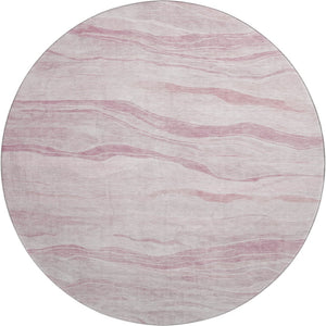 HomeRoots 8' X 8' Pink And Ivory Striped Round Rug - Washable, UV Protected, Non-Slip, Perfect for Kids & Pets 692514
