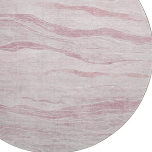 HomeRoots 8' X 8' Pink And Ivory Striped Round Rug - Washable, UV Protected, Non-Slip, Perfect for Kids & Pets 692514