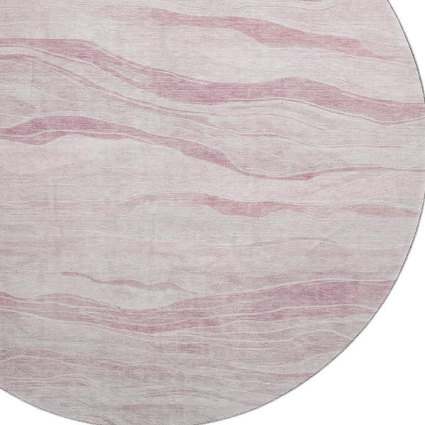 HomeRoots 8' X 8' Pink And Ivory Striped Round Rug - Washable, UV Protected, Non-Slip, Perfect for Kids & Pets 692514