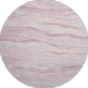 HomeRoots 8' X 8' Pink And Ivory Striped Round Rug - Washable, UV Protected, Non-Slip, Perfect for Kids & Pets 692514