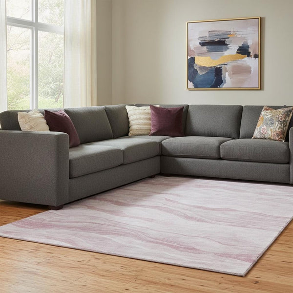 HomeRoots 8' Pink and Ivory Striped Washable Area Rug – Durable, UV-Protected, Stylish for High-Traffic Spaces 692515