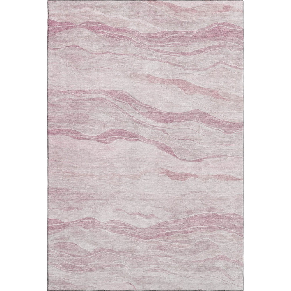 HomeRoots 9' X 12' Pink And Ivory Striped Washable Area Rug - Durable, Stain Resistant, UV Protected for Modern Spaces 692516