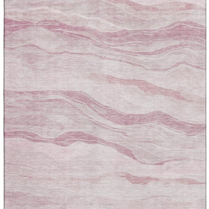HomeRoots 9' X 12' Pink And Ivory Striped Washable Area Rug - Durable, Stain Resistant, UV Protected for Modern Spaces 692516