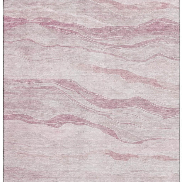 HomeRoots 9' X 12' Pink And Ivory Striped Washable Area Rug - Durable, Stain Resistant, UV Protected for Modern Spaces 692516